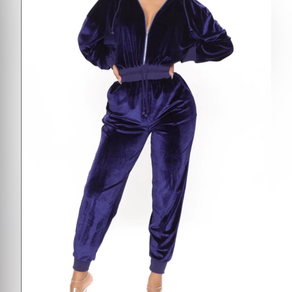 Fashion Nova Blue velour velvet jumpsuit